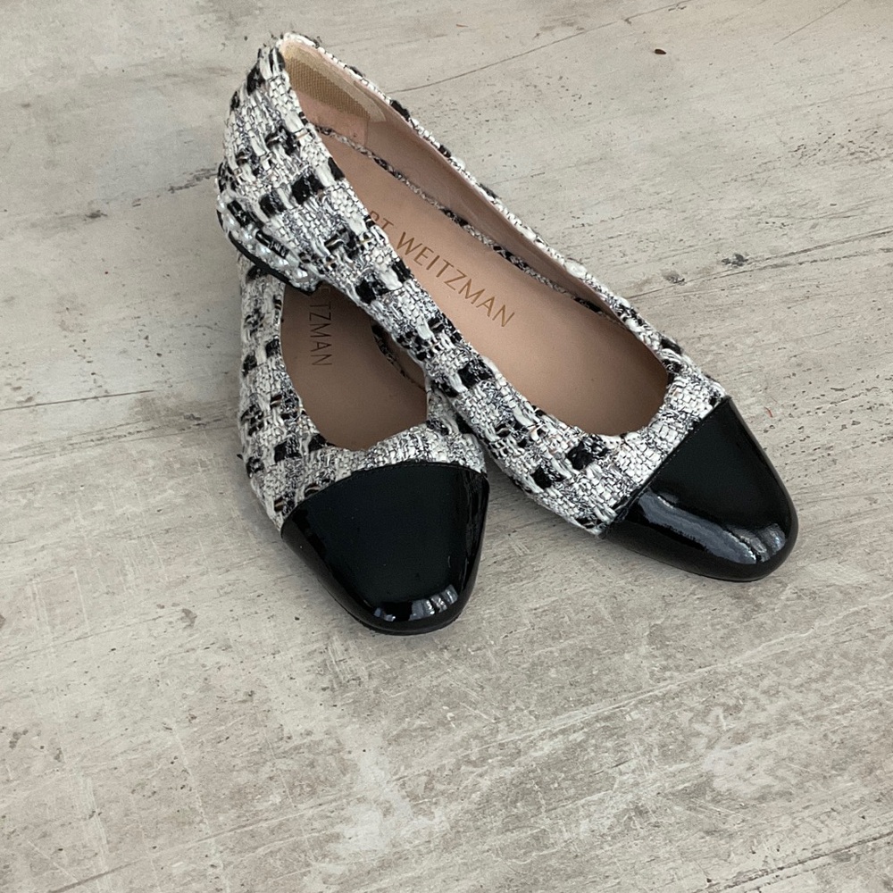 Stuart Weitzman Black and White Tweed Flats